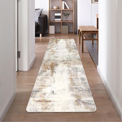 Teppichläufer Flur Küche rutschfest Waschbar 65x240cm Beige Braun