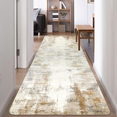 Teppich Läufer 80x300cm Beige Rutschfest waschbar Modern Küche Flur Wohnzimmer