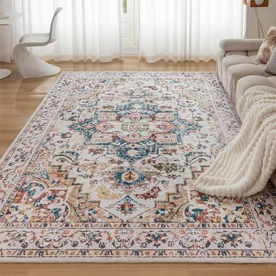 Waschbarer Teppich Vintage Kurzflor Groß Oriental 160x230CM Beige