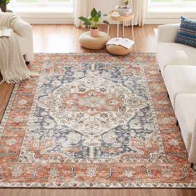 Waschbarer Vintage Teppich Wohnzimmer Orient Design 200x290CM Orange