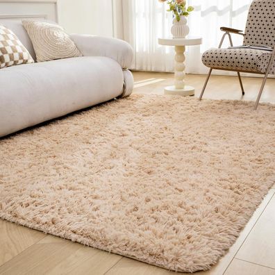 OMERAI Shaggy Hochflor Antirutsch Teppich Beige 90x150cm