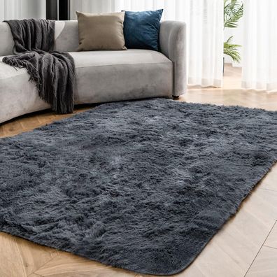 OMERAI Teppich Wohnzimmer Schlafzimmer grau waschbarer hochflor 120x180cm