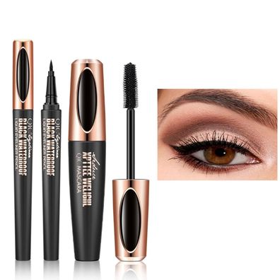 4D Silk Fiber Lash Mascara + Waterproof Black Eyeliner Combo