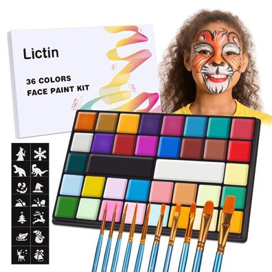 Lictin Kinderschminke 36 Farben Face Bodypainting Halloween Karneval Fasching