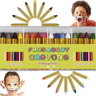 Gesichtsfarben Kinderschminke Stifte Set 16 Farben Malen Buntstifte Party Easter