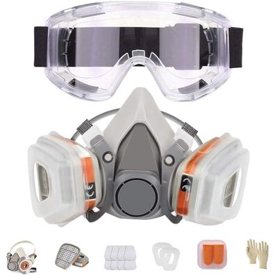 Lamanice Halbgesichts-Atemschutzmaske 8 Filter Baumwolle Brillen Handschuhe