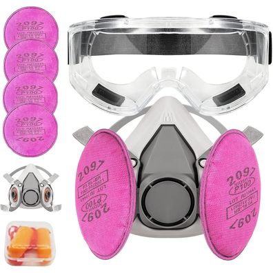 Atemschutzmaske Halbgesicht 4 Pcs 2097 Filter Schutzbrille Ohrstöpseln