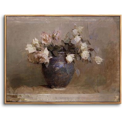 Vintage Rosen in Vase Leinwandbild Holzrahmen 30x40cm Wanddekoration
