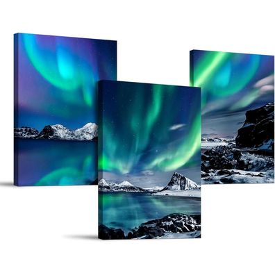 Moderne Bilder Nordlichter Grün Polarlicht 30x40cm