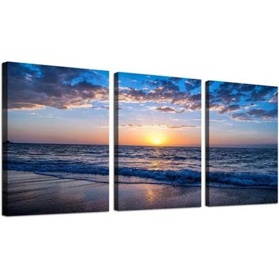 Leinwandbild Sonnenuntergang Strand Meer Landschaft Modern Wandbild 58x40cm