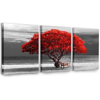hyidecorart Rote Baum Natur Leinwand Bilder 3-teilig Wohnzimmer Wandbilder