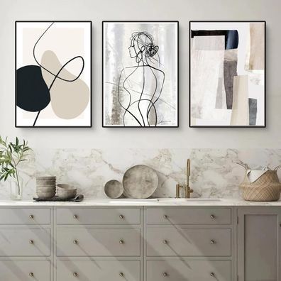 Herfair 3er Set Abstrakte Geometrie Wandbilder 40x50cm Ohne Rahmen