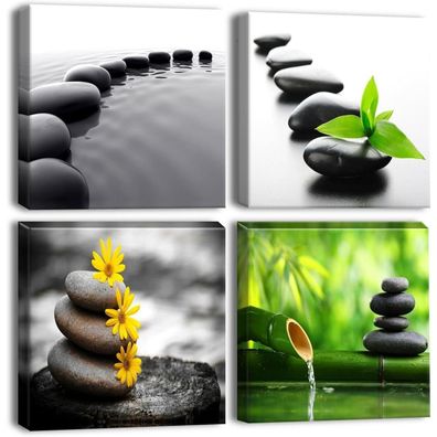 Artscope 4 Teile Leinwandbilder Black Stone Zen-Kultur japanischen Stil 30x30 cm