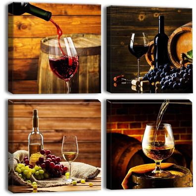 Moderne Leinwandbilder Wein Motiv 30x30 cm 4-teilig Wandbild & Kunstdruck