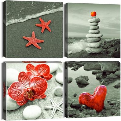 Artscope 4-teilige Leinwandbilder Seaside Red 30x30 cm Moderne Wanddekoration