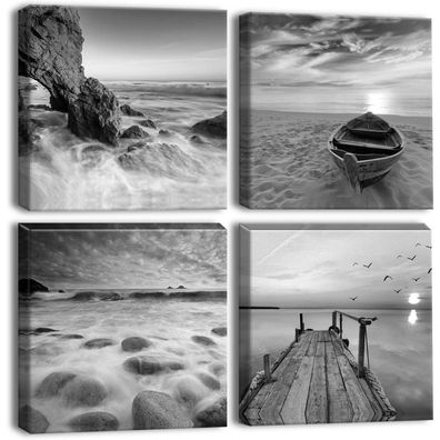 Artscope 4-teilig Leinwandbilder Seaside-Grau Kunstdruck 30x30cm