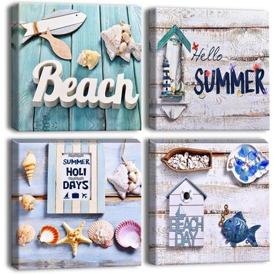 Moderne Leinwandbilder 4tlg. Wandbild Urlaub am Meer Badezimmer Wohnzimmer 30x30