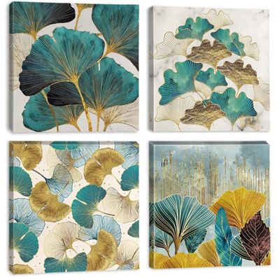 Ginkgo Biloba Blätter Leinwandbilder Modern Wandbild 30x30cm 4-teilig