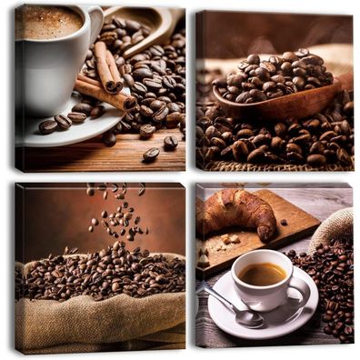 4-teiliges Leinwandbild Kaffeebohnen Kaffee Motiv 30x30cm