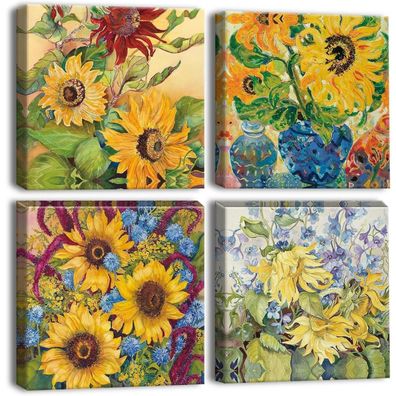 Artscope Sonnenblumen-Ölgemälde Leinwandbild 30x30cm 4-teilig