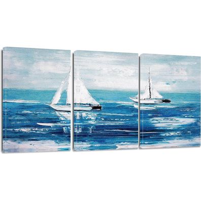 3-teiliges Leinwandbild Blauer Ozean Segelboot 30x40cm Wanddekoration