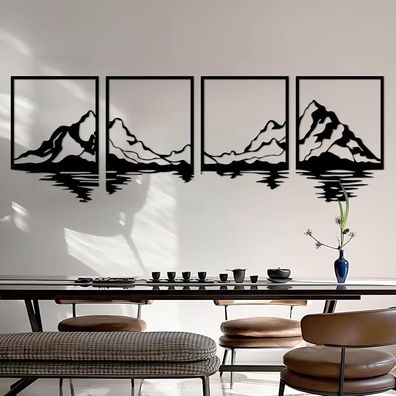 Metall Berg Wandkunst Set | 4-teilig | Berge Wanddeko rustikal | Wohnzimmer