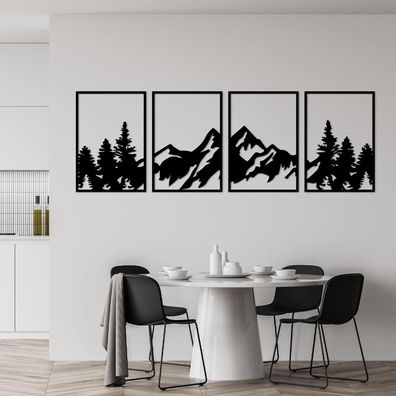 Metall Berg Wandkunst Dekor Set 4 Stück Wald Berge Rahmen Rustikal Natur Eco