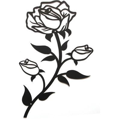 Große Rosen Blumen Wanddeko 38cm Schwarz Metall Kunst für Zuhause Büro Innen