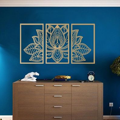 Großes Lotus-Blume Metall-Wanddeko Set Religion Glaube Mandala Wohnzimmer Büro