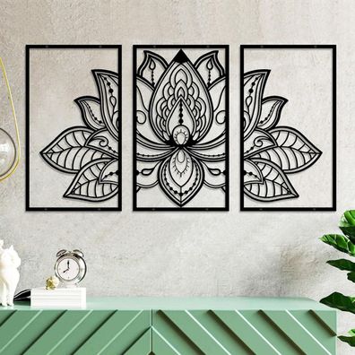Großes Lotus-Blume-Metall-Wanddeko 3-teilig Religion Yoga 110x56cm Schwarz