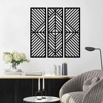 Geometrische Schwarz Metall-Wanddekoration 56x62cm 3 Stück