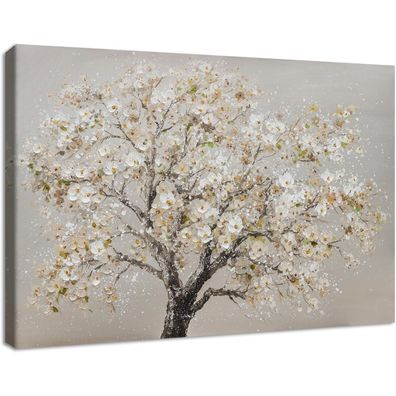 Blumig Cerasus Baum Leinwandbild Rahmen Braun Wanddekoration 30x40cm