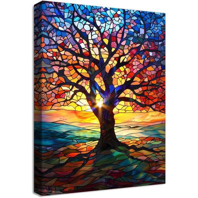 Baum des Lebens Leinwandbild Abstrakt Rot Gelb Blau Rahmen 30x40cm