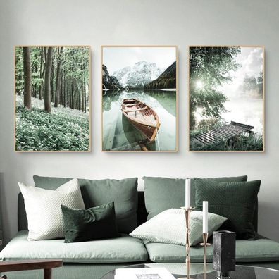 3-teiliges Premium Poster Set See Wald Blume Moderne Wandbilder 50x70cm