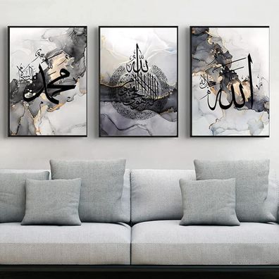 Islamische Arabische Kalligraphie Leinwand Allah Zitate Poster Deko 3PCS-60x90cm