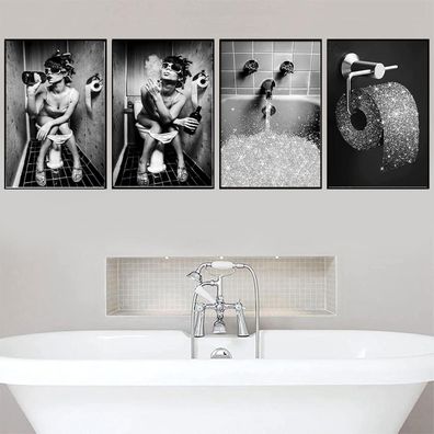 Badezimmer Bilder Schwarz Weiß Set Vintage Leinwand Poster ohne Rahmen
