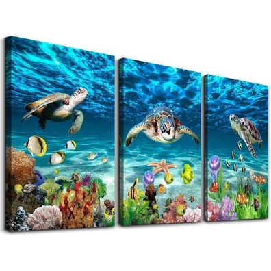 Leinwandbild Ozean Schildkröte Unterwasser Landschaft 40x30cm