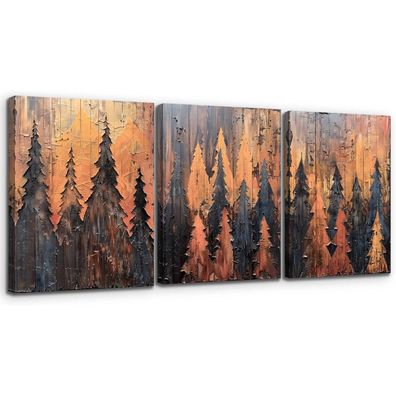 Aquarell Wald Leinwand Bilder Set Wohnzimmer Natur Landschaft 30x40cm x 3