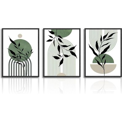 Salbei Grün Boho Wandbilder Set 30x40 cm 3er Leinwandbilder Modern Geometrisch