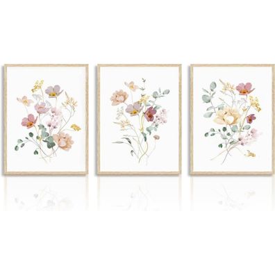 Aquarell Blumen Leinwand Bilder Wanddekoration Botanisch 30X40 cm 3er Set