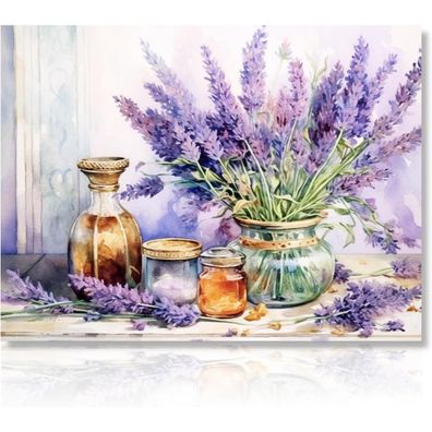 Dazzlewall Vintage Bauernhaus Wandbild Lila Lavendel Blumen Leinwand Deko 30x40
