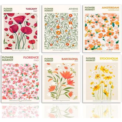 Blumen Wandbilder Vintage Botanische Leinwand Bilder 20x25 cm Wohnzimmer