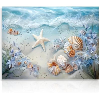 Ozean Wellen Leinwand Bild Muscheln Seestern Blumen Wandkunstdruck 30x40 cm
