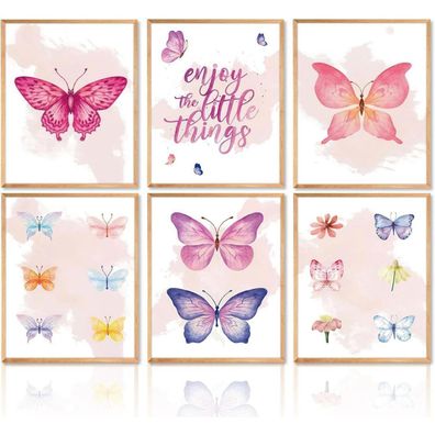 Aquarell Schmetterling Wandbilder Motivationszitate Dekor 20x25 cm 6er Set