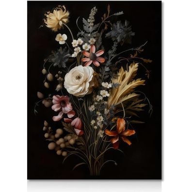 Vintage Schwarze Botanische Blumen Leinwand Poster 30x40cm Ungerahmt