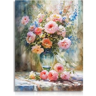 Dazzlewall Bunte Blumen Wand Poster 12x16 Rosa Blumen Ölgemälde Schlafzimmer