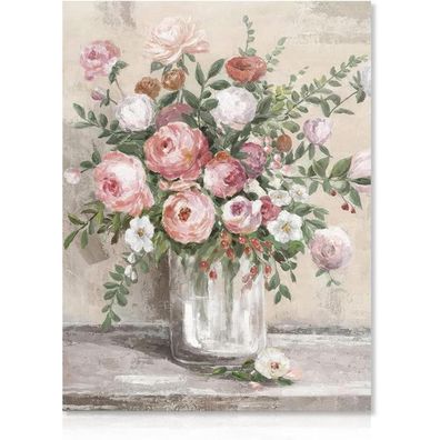 Vintage Blumen Leinwand Poster Rosa Weiße Blumen Vase Botanische Drucke 30x40 cm
