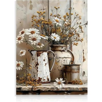 Rustikales Gänseblümchen Vintage Leinwand Bild Badezimmer Dekor 30x40 cm