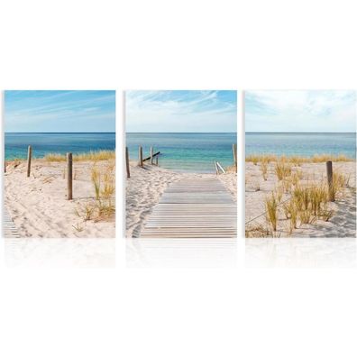 Strand Leinwandbilder 3er Set Costa Wanddekoration 30x40cm
