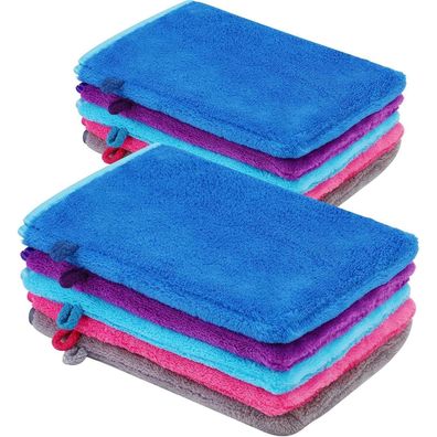 10x Mikrofaser Waschhandschuhe 15x21cm, Wiederverwendbar, 5 Farben